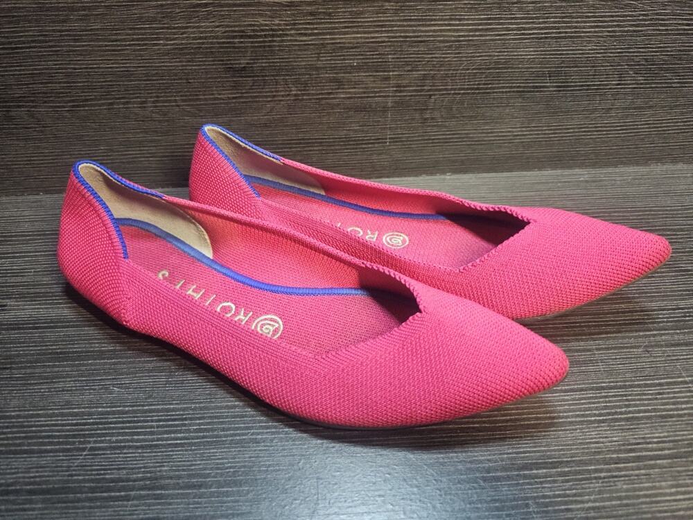 Rothy's Women's Sz W8 Point Toe Slip On Fuchsia Pink Ballerina Flat Shoes EUC